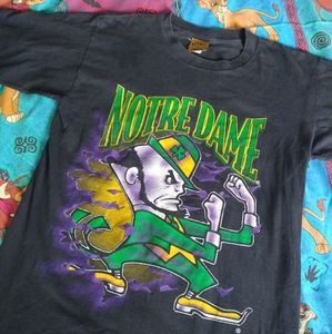 Vintage Notre Dame Fighting Irish Double Sided Shirt Medium leprechaun logo